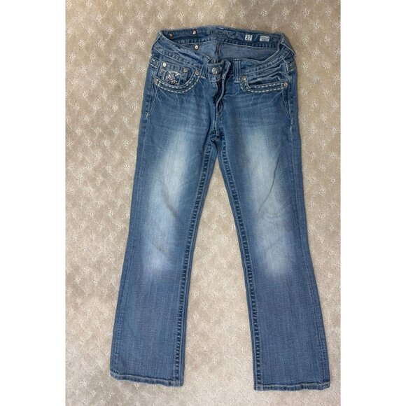 MissMe Jeans Women's Size 27X31 Dark Wash Boot Cut Bling Cross Pocket JE5124B13R - Picture 2 of 5